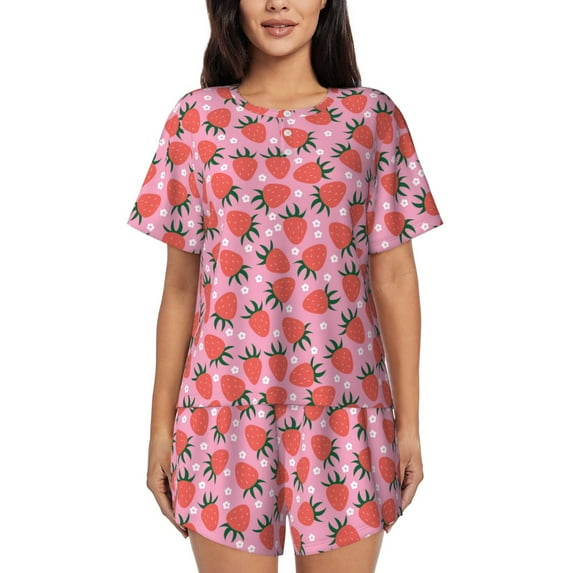 Naloa Strawberry Women's Short-Sleeved Pajama Set, Loungewear, Summer pajamas, Breathable Cozy - X-Large