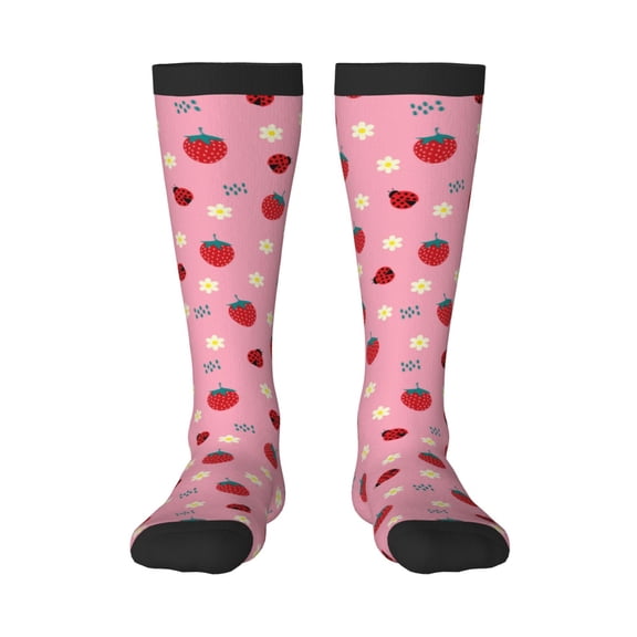 Naloa Strawberry and Ladybugs Thigh High Socks Extra Long Stretchy Sock Women Over Knee High Opaque Stocking Daily Wear