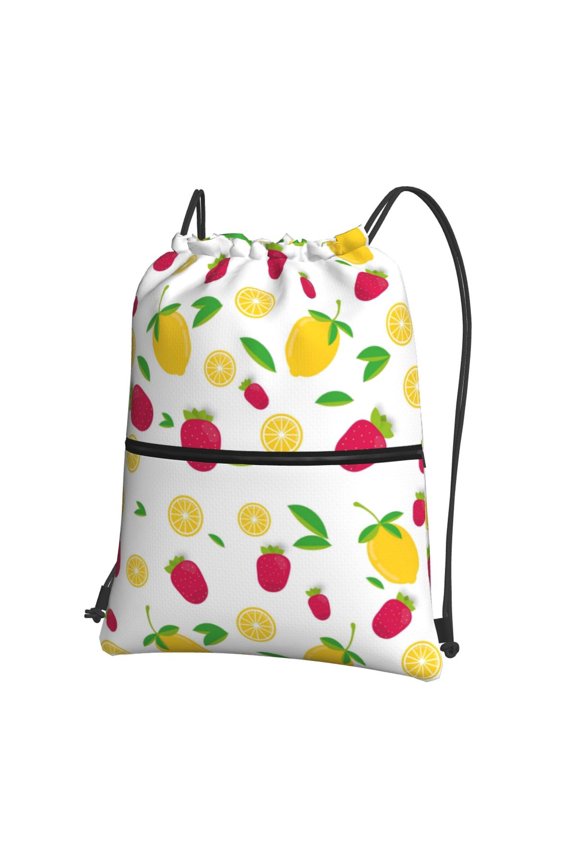 Strawberry and Lemon Drawstring Backpack String Bag Cinch Water Resistant for Gym Shopping Sport Yoga