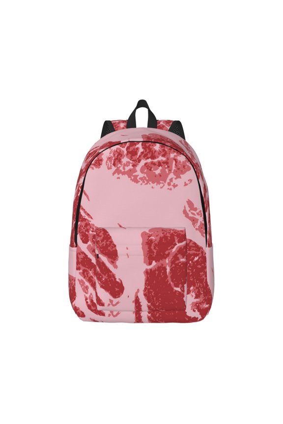 Striped Meat Canvas Backpack for Men Women Rucksack Casual Travel Daypack College Tote Satchel Bookbag for Teens-Medium