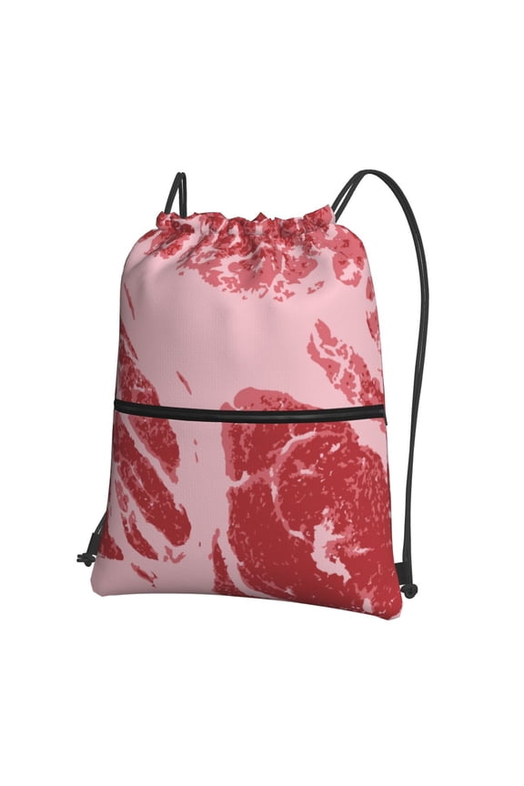 Striped Meat Drawstring Backpack String Bag Cinch Water Resistant for Gym Shopping Sport Yoga