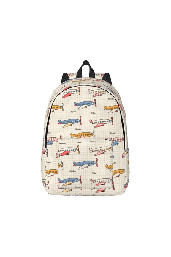 Striped Vintage Planes Canvas Backpack for Men Women Rucksack Casual Travel Daypack College Tote Satchel Bookbag for Teens-Small