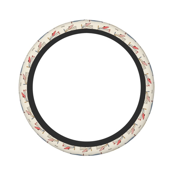 Naloa Striped Vintage Planes Elastic Steering Wheel Cover, Auto Steering Wheel Cover – 15 Inch , Comfortable Grip, Fit Suvs,Vans Cars,Trucks