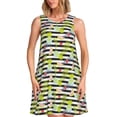 thumbnail image 1 of Naloa Striped With Palm Tree Branches Print Women's Summer Spring Casual Beach Sundress,Vacation Sleeveless Tank Crewneck Loose Dresses, 1 of 7