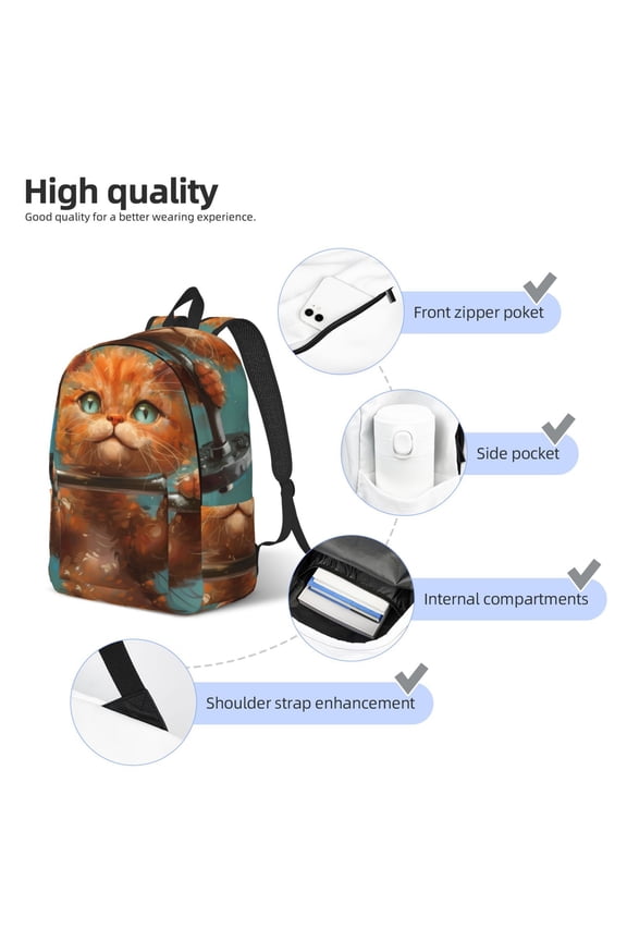 Strong Kitten Lifting Weights Print Durable Canvas College Rucksack,Laptop Excursion Backpack,Travel Notebook School Backpack,Bookbag For Men Women