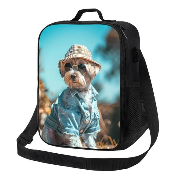Naloa Stylish Dog in Denim Outfit Lunch box Lunch bag for men women Large capacity Lunchbox Insulated Lunch bag Lunch box cooler