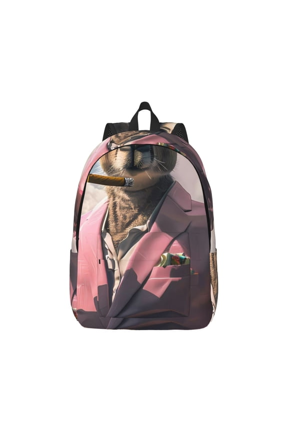 Stylish Kangaroo In Suit Canvas Backpack for Men Women Rucksack Casual Travel Daypack College Tote Satchel Bookbag for Teens-Small
