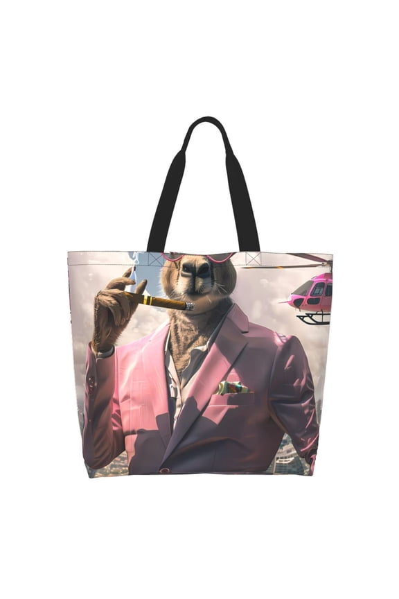 Stylish Kangaroo In Suit Tote Bag for Women Large Capacity Shoulder Bag for College Work Travel Shopping