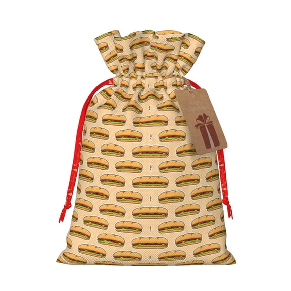 Naloa Submarine Sub Sandwich Drawstring Christmas Bags, 3D Xmas Gift Bags, Christmas Wrapping Bags, Xmas Goodie Bags, Treat Pouch Bags, Party Favor Bags-Medium
