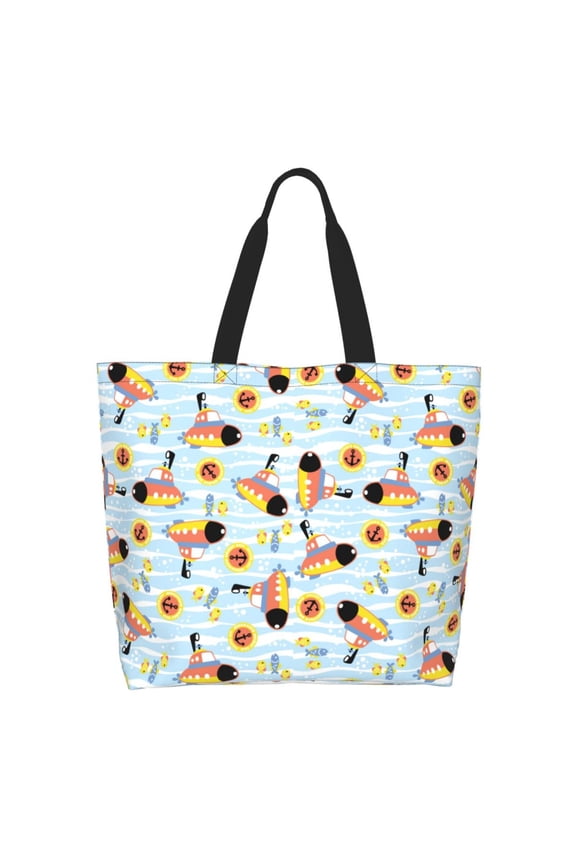 Submarine With Fishes Undersea Tote Bag for Women Large Capacity Shoulder Bag for College Work Travel Shopping