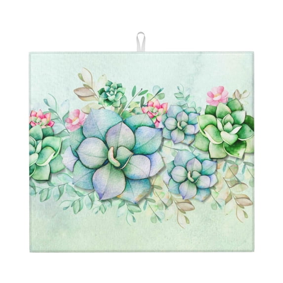 Naloa Succulent Dish Drying Mat for Kitchen Counter, Heat Resistant Drainer Mats, Absorbent Draining Mat,Dish Rack Pad,16"x18"