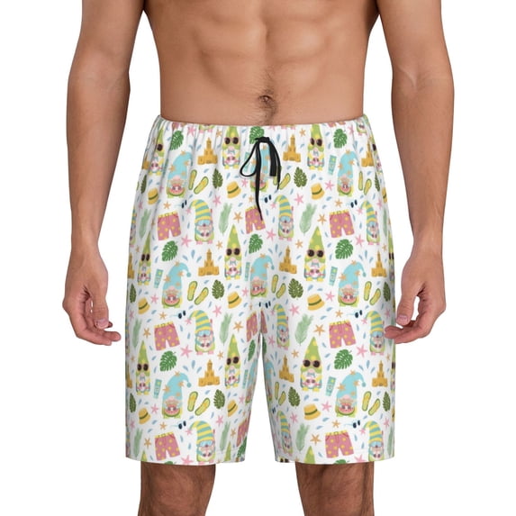 Naloa Summer Beach Gnomes Men's Short Pajama Pants, Lounge Comfort Shorts with Elasticized Waistband and Side Pockets - Medium