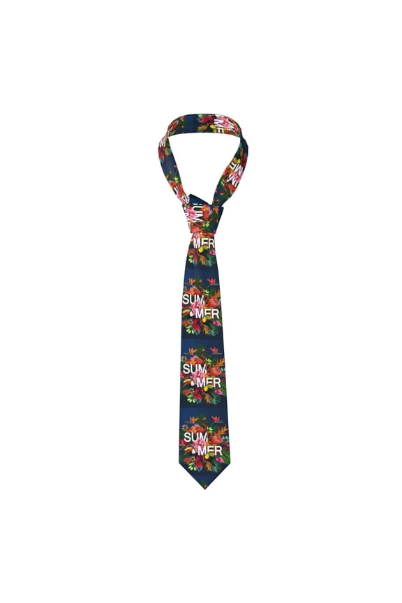 Summer Birds and Flowers Print Solid Color Tie Formal Necktie for MenSuitable for business, daily life, work