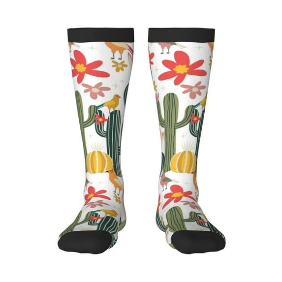Naloa Summer Cactus With Blooming Thigh High Socks Extra Long Stretchy Sock Women Over Knee High Opaque Stocking Daily Wear