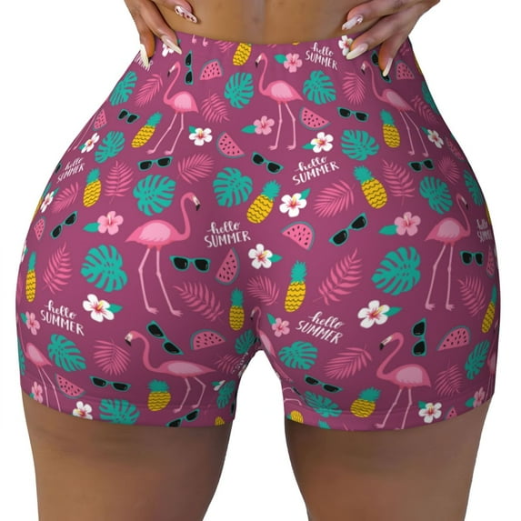 Naloa Summer Flamingo Biker Shorts for Women Seamless Scrunch Short Women’s Yoga Shorts for Gym Running Sport Shorts - Small