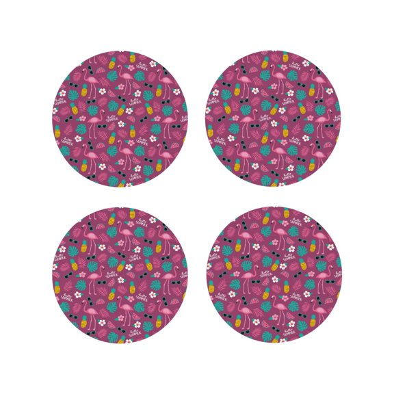 Naloa Summer Flamingo Leather Coasters for Drinks, Durable Drink Coasters 4 Set for Tabletop Protection, Luxurious Home Décor and Housewarming Gift ( {designName})Round Shape