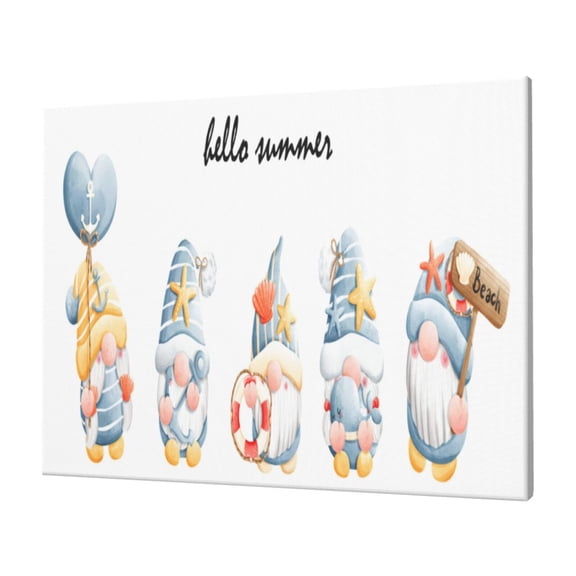 Naloa Summer Gnome Print Canvas Picture,Wall Pictures, Modern Decorative Poster,Art Prints for Bedroom, Toilet, 40 x 30 cm, Built-in Wooden Frame