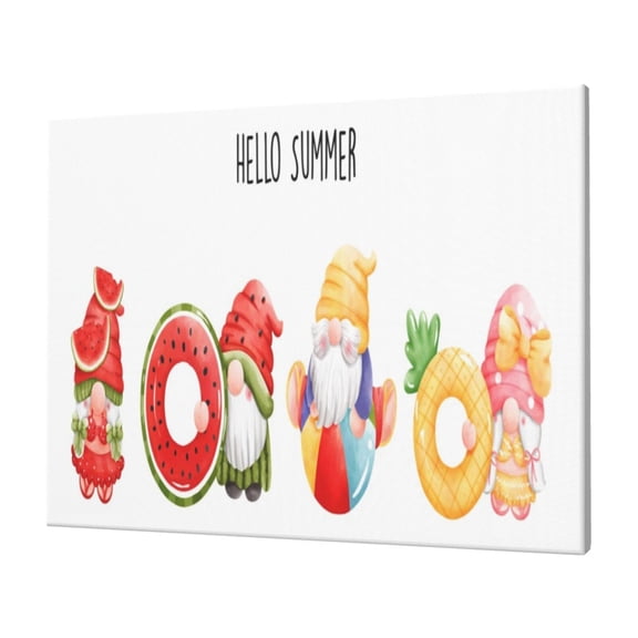 Naloa Summer Gnome Print Canvas Picture,Wall Pictures, Modern Decorative Poster,Art Prints for Bedroom, Toilet, 40 x 30 cm, Built-in Wooden Frame