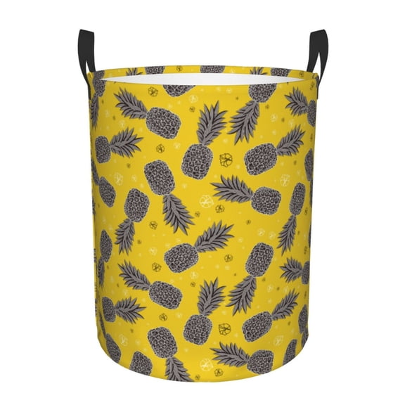 Naloa Summer Pineapple Large Laundry Basket Waterproof Round Collapsible Storage bin with Handles for Hamper Kids Room,Toy StorageSmall