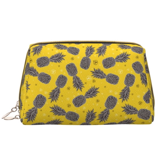 Naloa Summer Pineapple Leather Makeup Bag for Purse Travel, Portable Small Cosmetic Organizer for Women and Girls, Make up Bag with Zipper