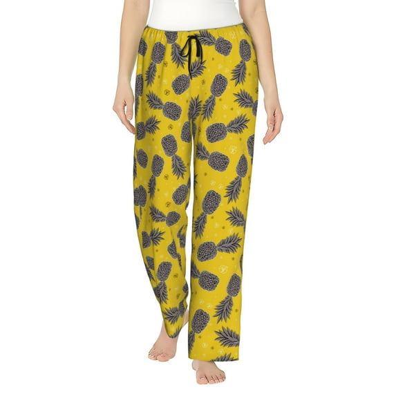 Naloa Summer Pineapple Print Women’s Ultra-Soft Comfy Pajama Lounge Pants with Pockets & Drawstring