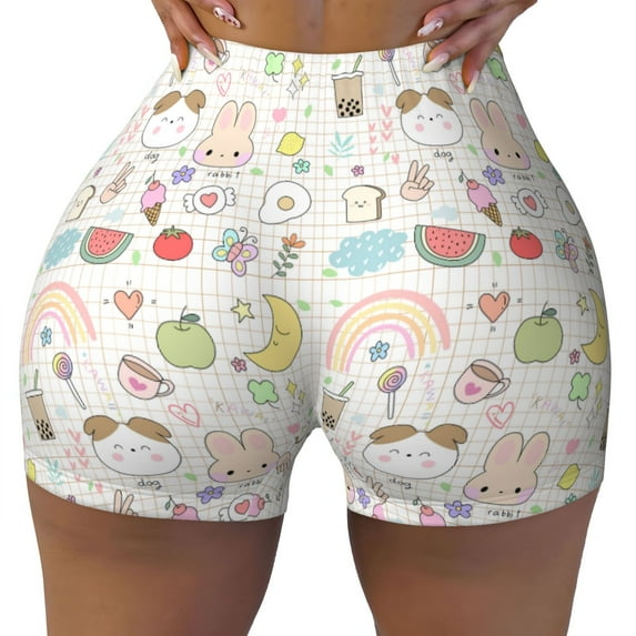Naloa Summer Rabbit Biker Shorts for Women Seamless Scrunch Short Women’s Yoga Shorts for Gym Running Sport Shorts - Medium