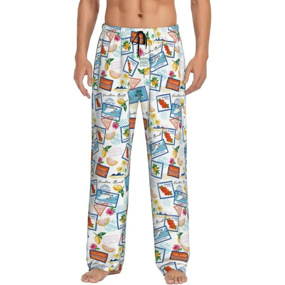 Naloa Summer Stamp Pajama Pants Men, PJ Bottoms, Sleep & Lounge Pants-X-Large
