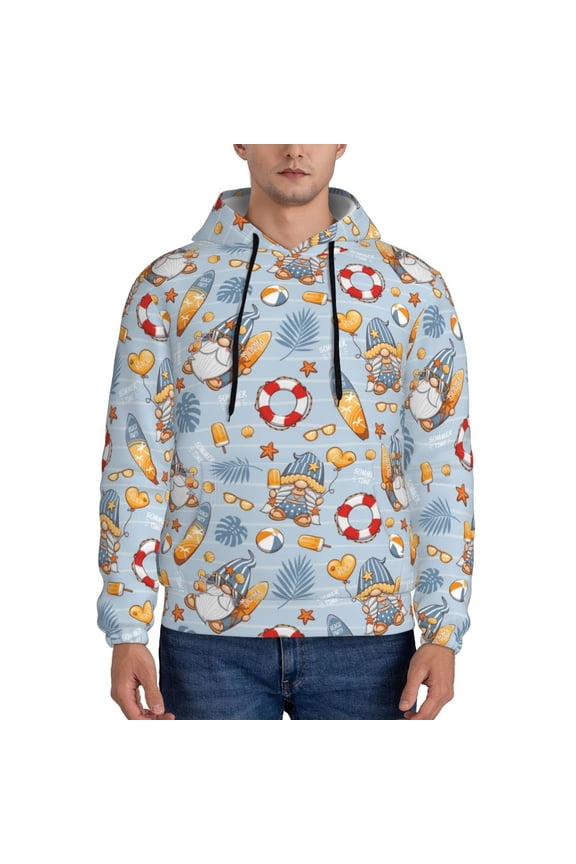 Summer Time With Gnome Men's Casual Hooded Collar Drawstring Hoodies Pullover Sweatshirts Casual Long Sleeve Shirts-Small