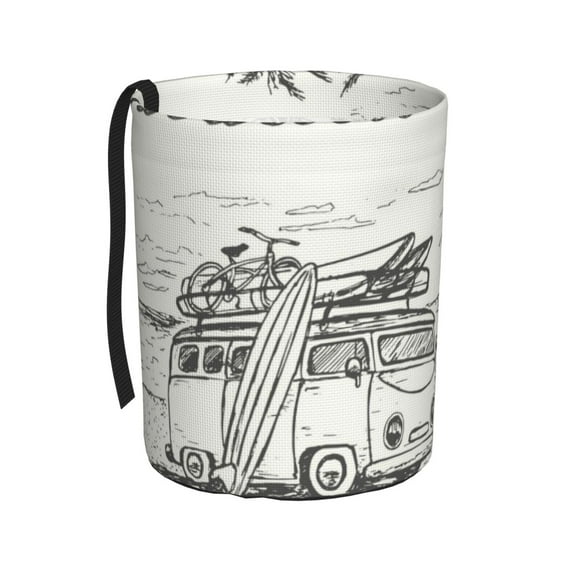 Naloa Summer Vacation Scene With Camping Van Car Trash Can Garbage Car Accessories Trash Can Car Waste Bin for for Driver and Passenger Any Vehicle