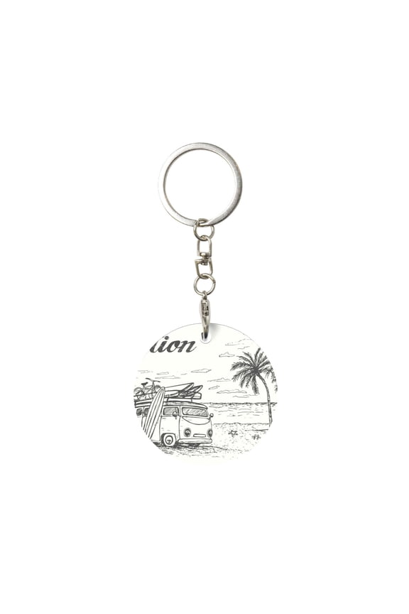Naloa Summer Vacation Scene With Camping Van Print Round Keychain Keychain Key Ring, Key Tag, Key Chain Bulk for Gift Accessories (Round)