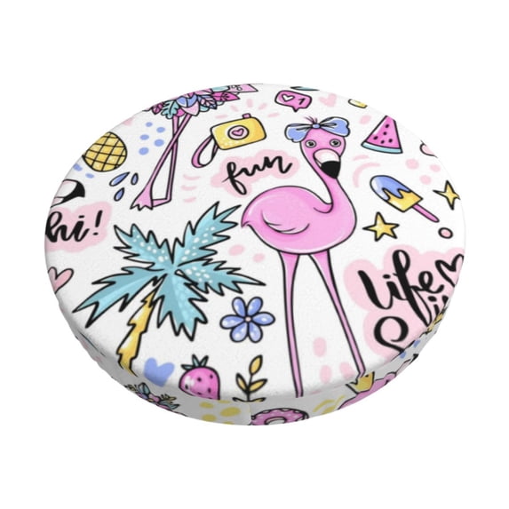 Naloa Summer with Flamingo Round Bar Stool Cushion Cover 12-14 inch, Fits Kitchen, Office, Restaurant Chairs - 14 inch