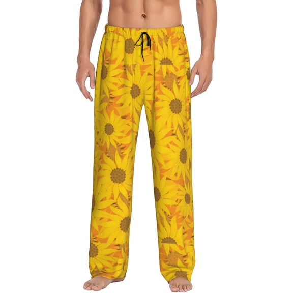 Naloa Sun Flowers Pajama Pants Men, PJ Bottoms, Sleep & Lounge Pants-Medium