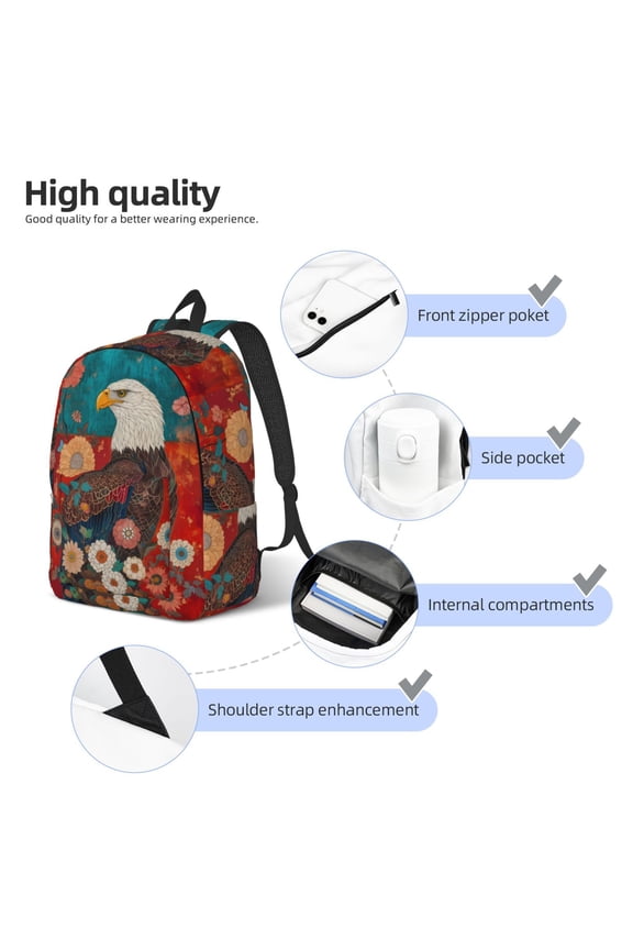 Sunflower Bald Eagle Print Durable Canvas College Rucksack,Laptop Excursion Backpack,Travel Notebook School Backpack,Bookbag For Men Women