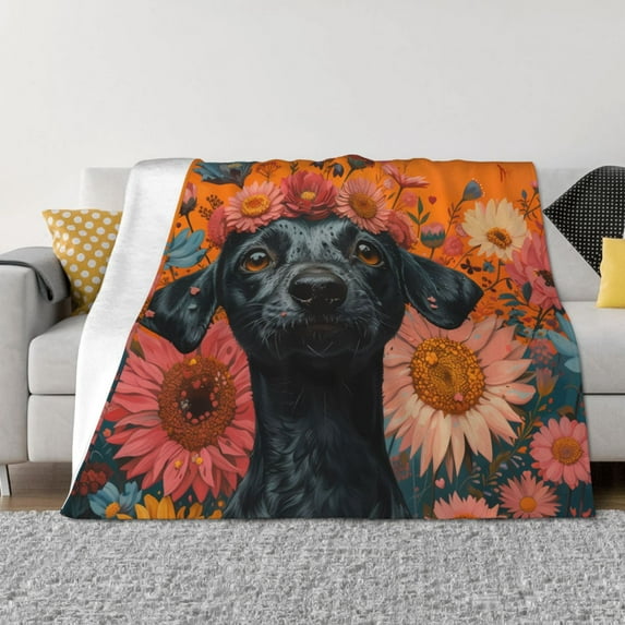 Naloa Sunflower Black Dog Flannel Blankets - Thick and Warm Blanket for Winter, Soft Fuzzy Plush King Blanket for All Seasons40"x30"