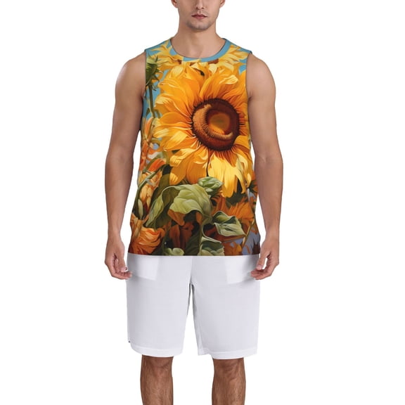 Naloa Sunflower Blue Sky Basketball Jersey Reversible Men's Mesh Athletic Sports Shirts Training Practice S-4XLLarge