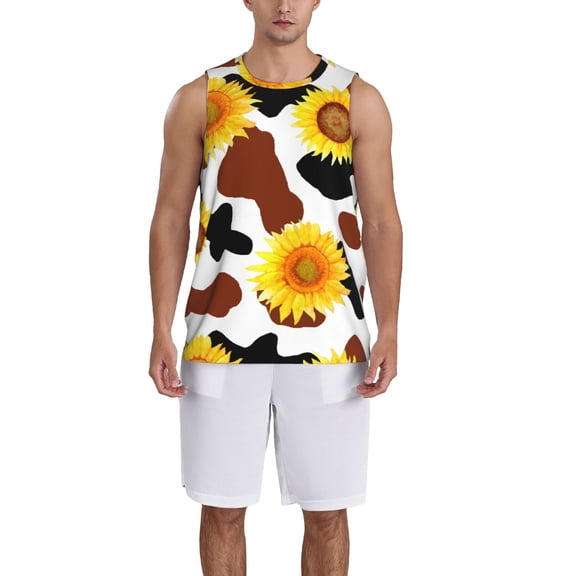 Naloa Cow Print Sunflower Basketball Jersey Reversible Men's Mesh Athletic Sports Shirts Training Practice S-4XLXX-Large
