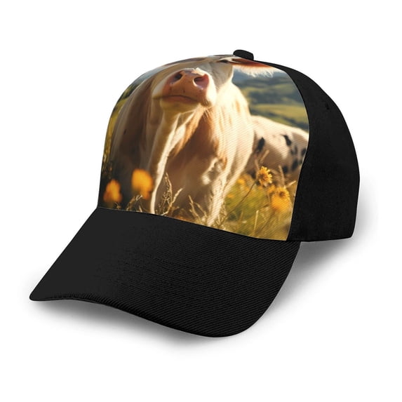 Naloa Sunflower Cow Pasture Adult adjustable Print Baseball Hat, Patchwork curved brim baseball capfor Men and Women, One Size