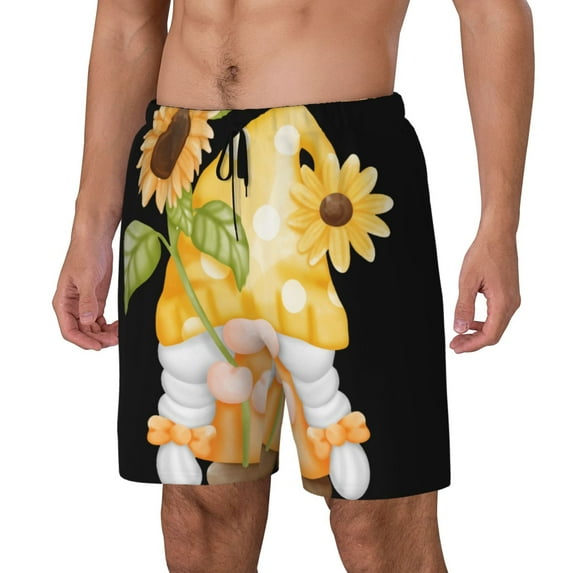 Naloa Sunflower Gnomes 3 Print Men Swim Trunks with Compression Liner ,Board Shorts,Men's Swim Shorts with Drawstring and Elastic Waistband-XX-Large