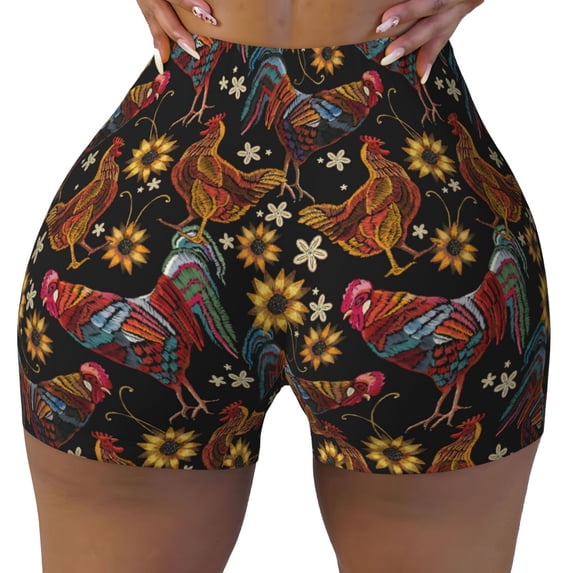 Naloa Sunflower Rooster Biker Shorts for Women Seamless Scrunch Short Women’s Yoga Shorts for Gym Running Sport Shorts - Small