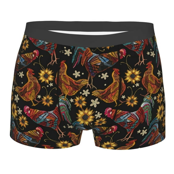 Naloa Sunflower Rooster Print Mens Underwear - Boxers for Men, Classic Briefs for Men