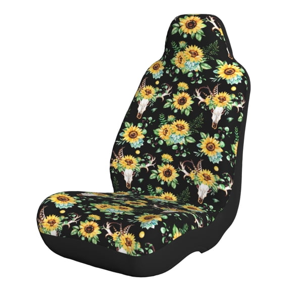 Naloa Sunflower Skull Boho Car Seat Covers 2PCs Front Car Seat Covers Universal fit for Most Cars SUVs and Trucks - 2 PCS
