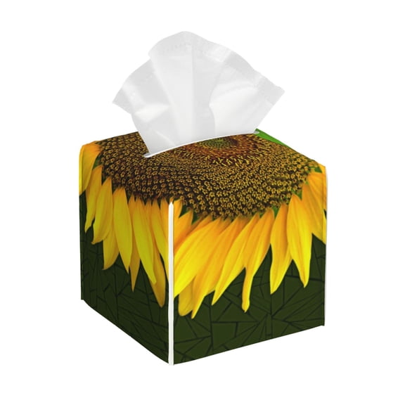 Naloa Sunflower Tissue Box CoverLeather Tissue Holder Square Facial Tissue Case Facial Paper Organizer Dispenser for Bathroom, Vanity Countertop, Tabletop, Car