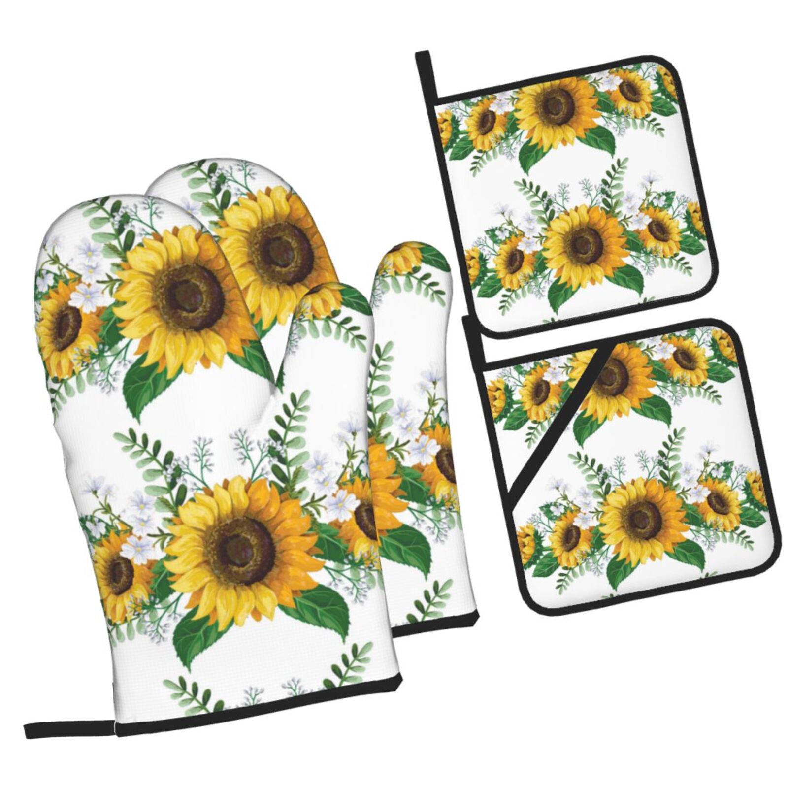 Naloa Sunflowers (2) Oven Mitts and Pot Holders 4 pcs Set, Cooking Baking Grilling Kitchen Oven Glove for Cooking