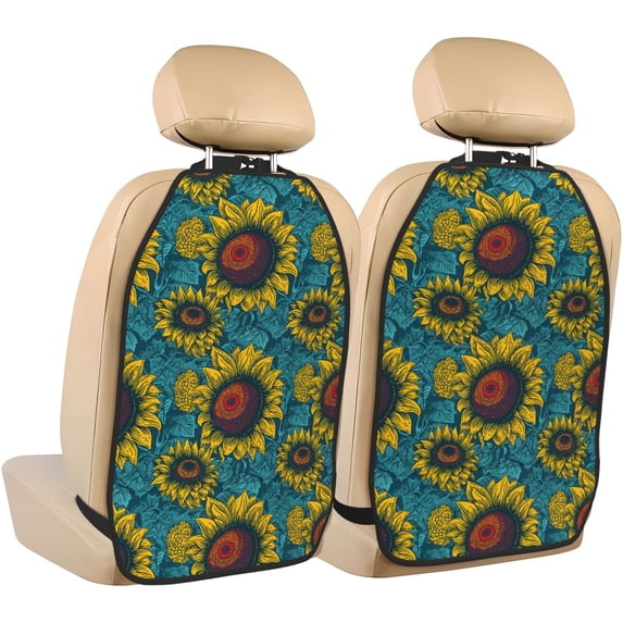 Naloa Sunflowers 2Pcs Anti-Kick Back Seat Cover Kick Mat, Car Seat Protector with 3 Storage Pockets