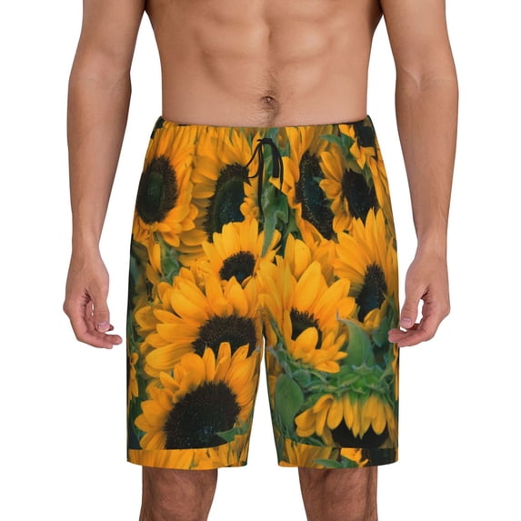 Naloa Sunflowers 7 Men's Short Pajama Pants, Lounge Comfort Shorts with Elasticized Waistband and Side Pockets - 4X-Large