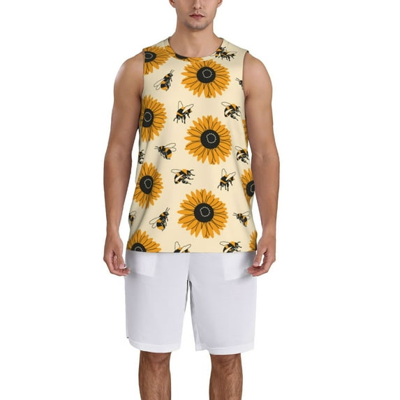 Naloa Sunflowers And Bee Basketball Jersey Reversible Men's Mesh Athletic Sports Shirts Training Practice S-4XLLarge
