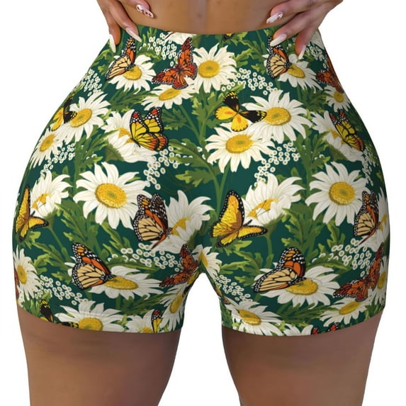 Naloa Sunflowers And Butterflies Biker Shorts for Women Seamless Scrunch Short Women’s Yoga Shorts for Gym Running Sport Shorts - Small