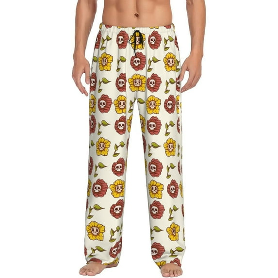 Naloa Sunflowers And Skull Pajama Pants Men, PJ Bottoms, Sleep & Lounge Pants-Medium