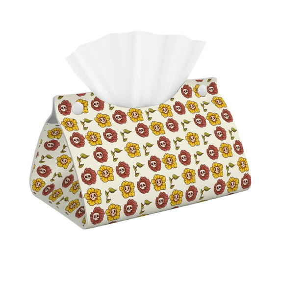 Naloa Sunflowers And Skull Print Leather Tissue Box Cover Rectangle | Long Tissue Box Cover | Tissue Box Holder | Tissue Holder for Bathroom