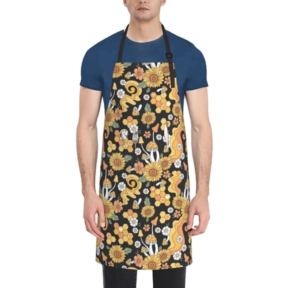 Naloa Sunflowers Bee Apron Kitchen Aprons with Pockets for Women Men Chef
